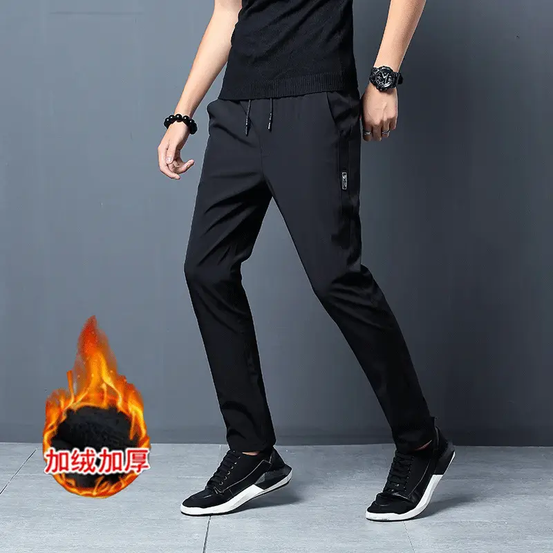 Winter Men's Black Fleece Slim Fit Pants - Image 4