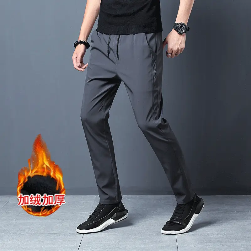 Winter Men's Black Fleece Slim Fit Pants - Image 5