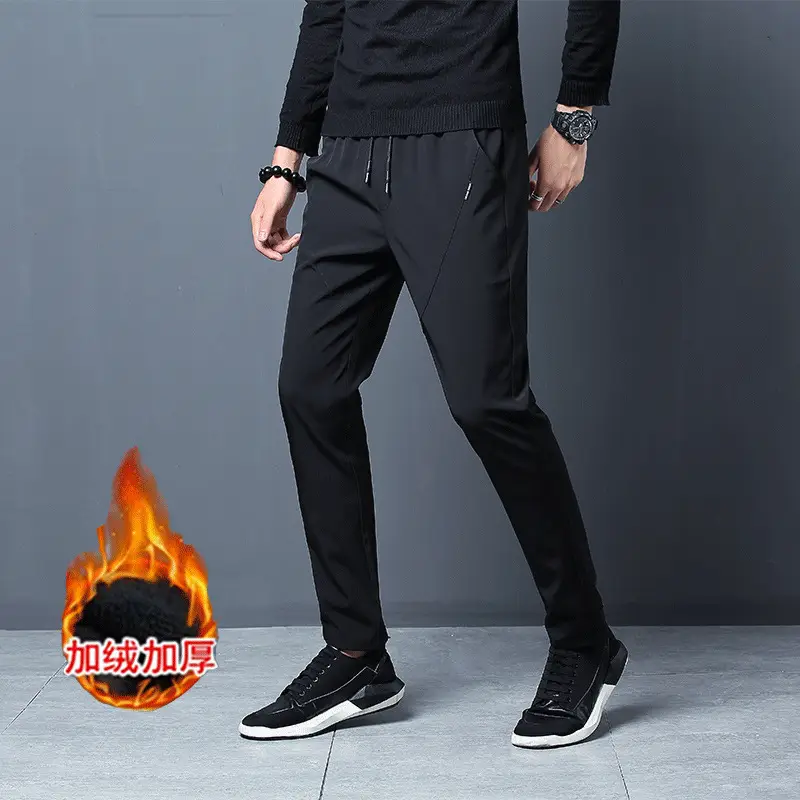 Winter Men's Black Fleece Slim Fit Pants - Image 6