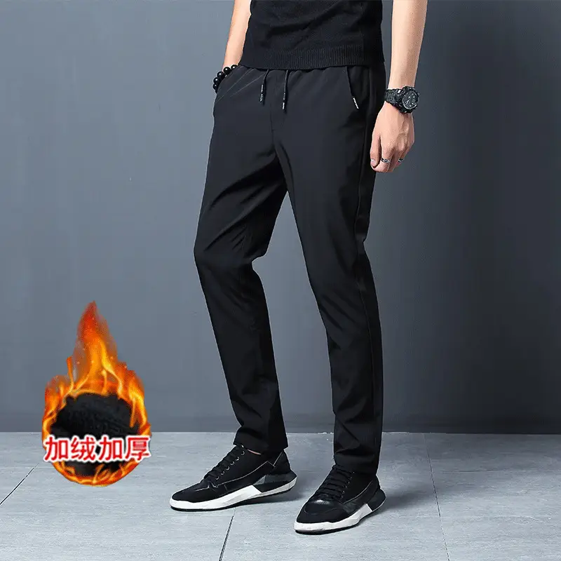 Winter Men's Black Fleece Slim Fit Pants - Image 7