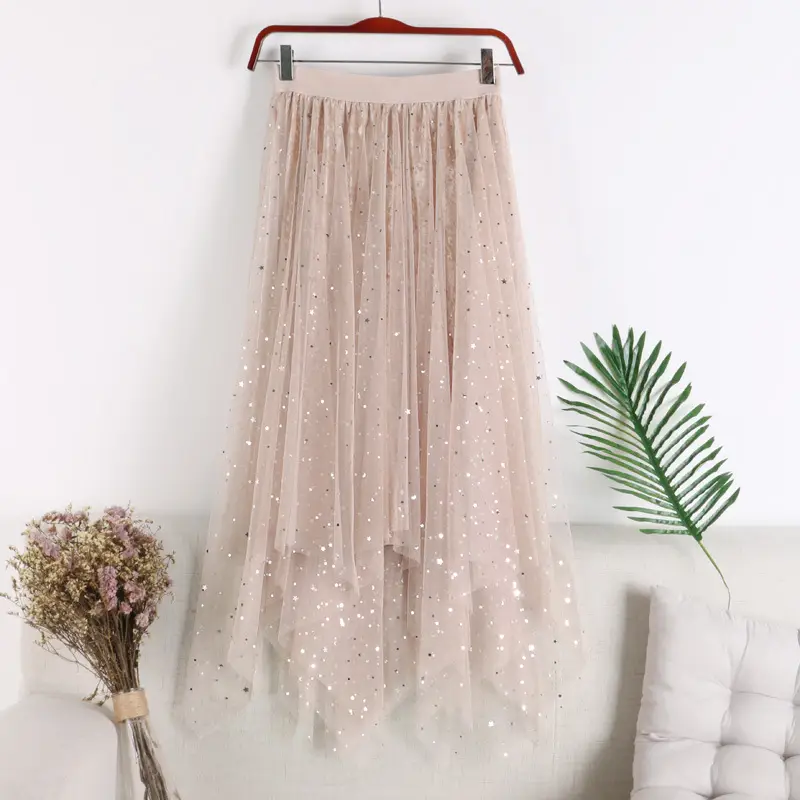 2018 Star Sequins Velvet Mid-Length Skirt - Image 11