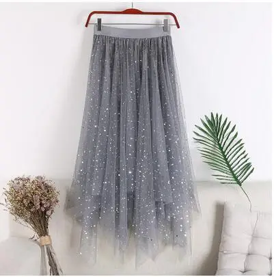 2018 Star Sequins Velvet Mid-Length Skirt - Image 2