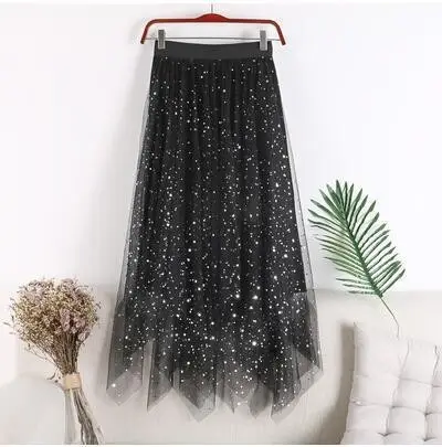 2018 Star Sequins Velvet Mid-Length Skirt - Image 3