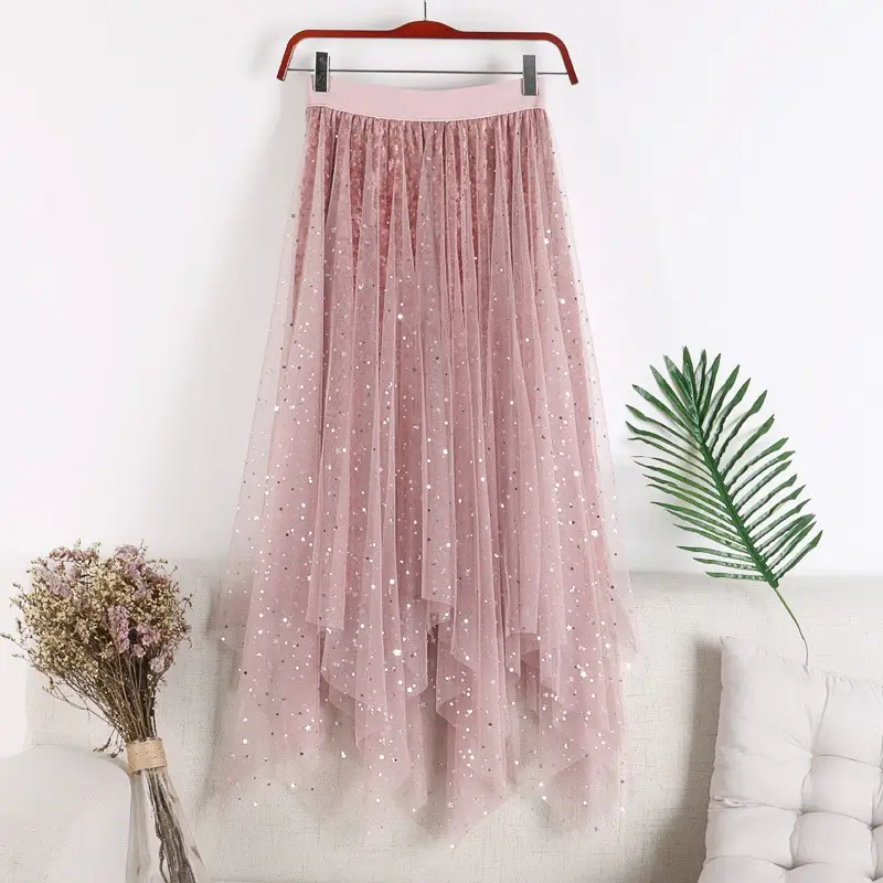2018 Star Sequins Velvet Mid-Length Skirt - Image 4