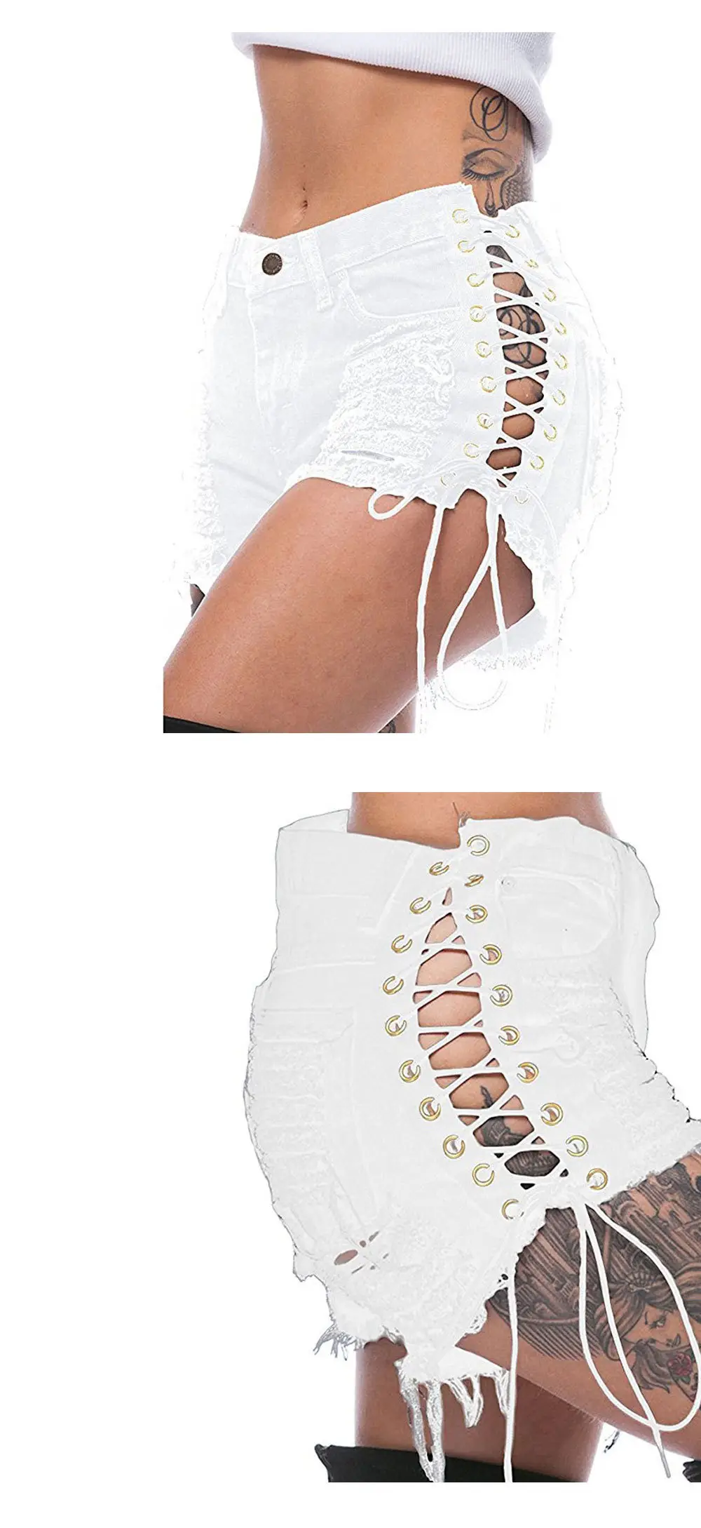 Women's Green Lace Bandaged Shorts with Holes — feature 4