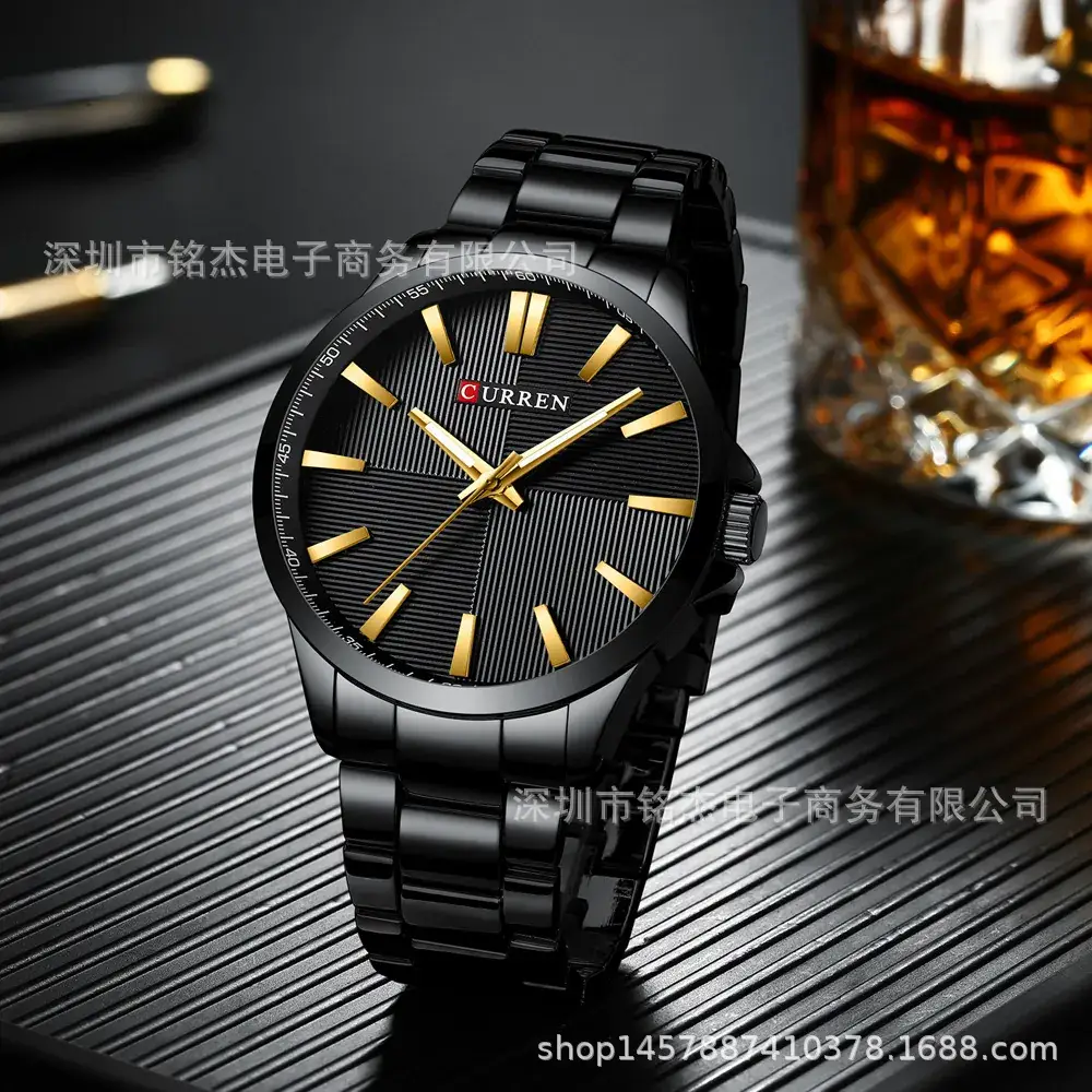 Men's Steel Belt Watch Black Dial Quartz Waterproof - Image 9