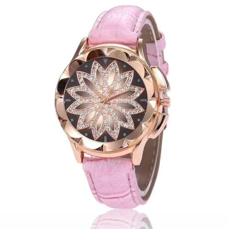 Korean Style Women's Watch with Lotus Design Rose Gold Band
