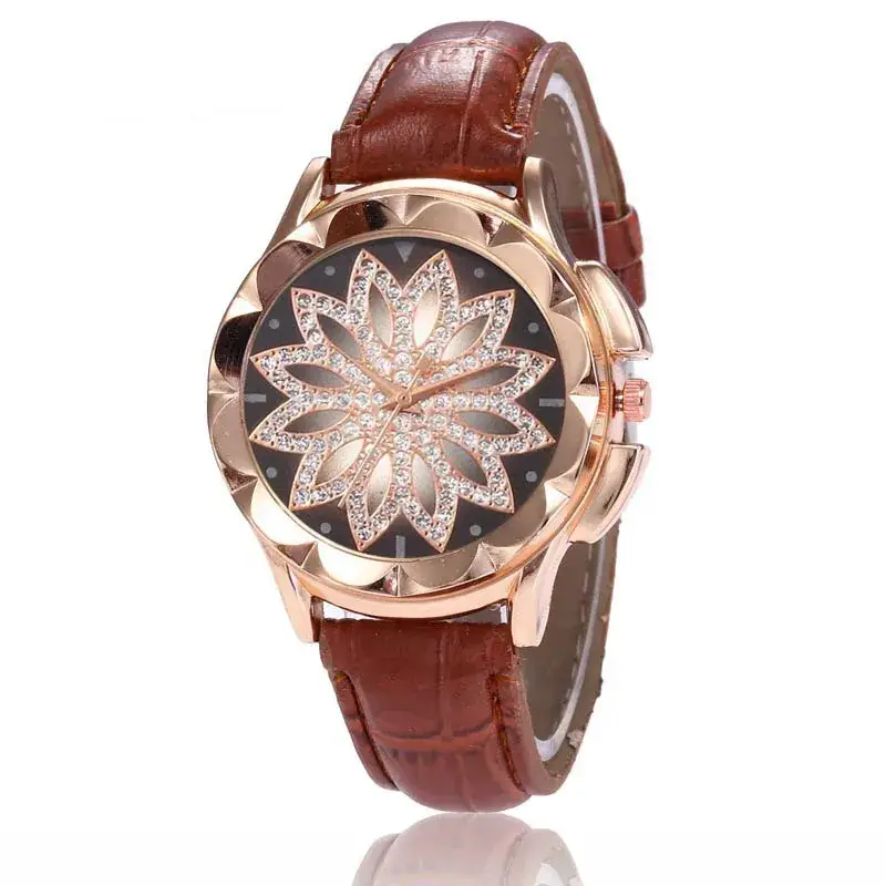 Korean Style Women's Watch with Lotus Design Rose Gold Band