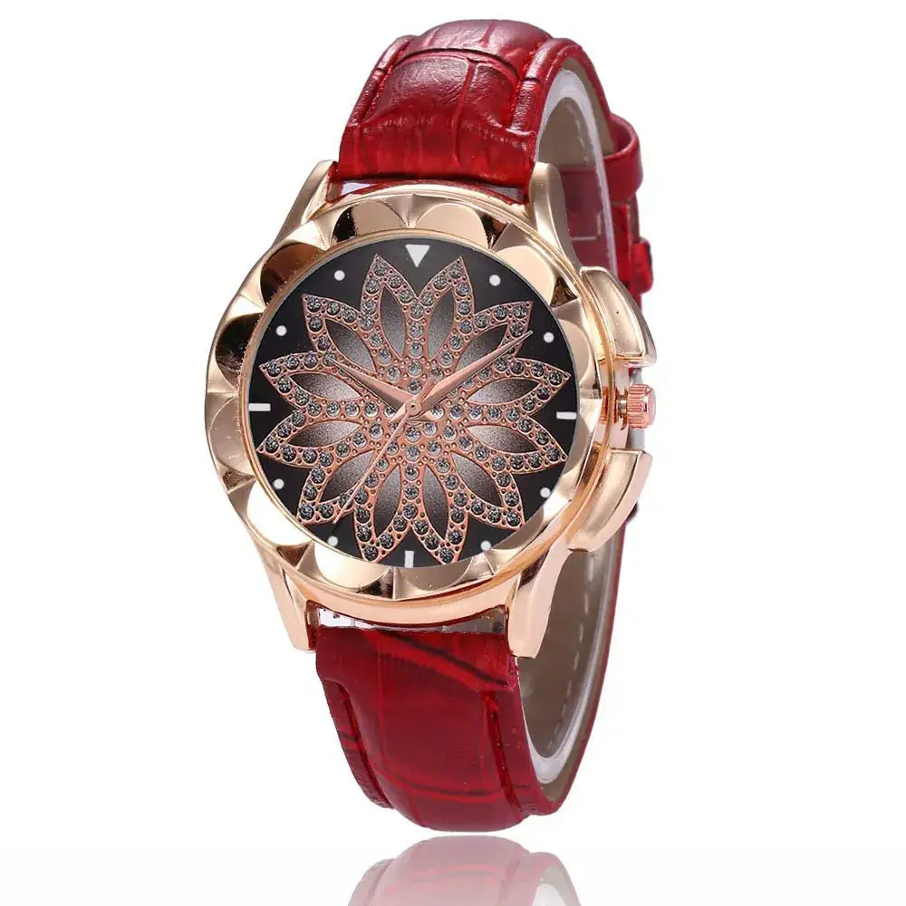 Korean Style Women's Watch with Lotus Design Rose Gold Band