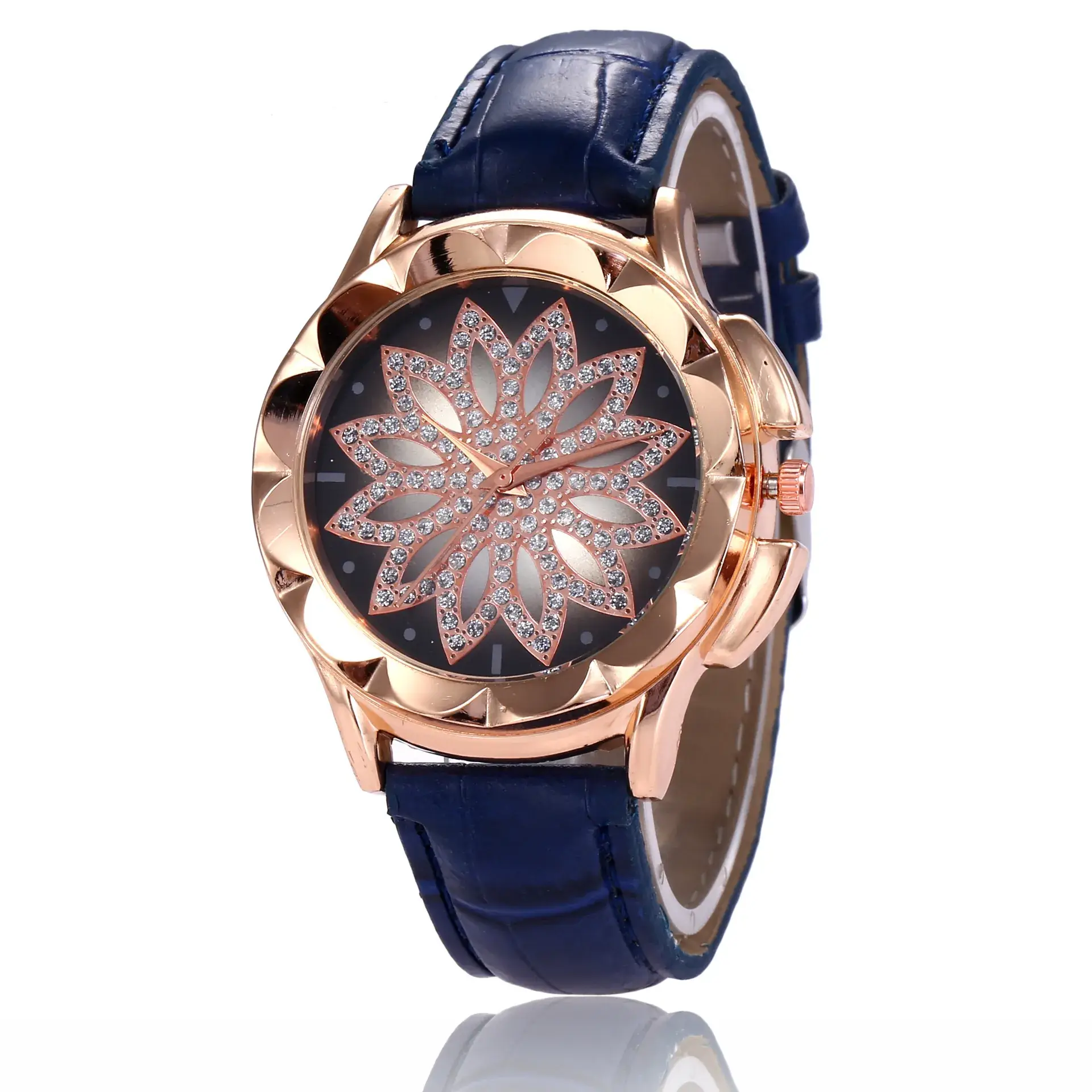 Korean Style Women's Watch with Lotus Design Rose Gold Band
