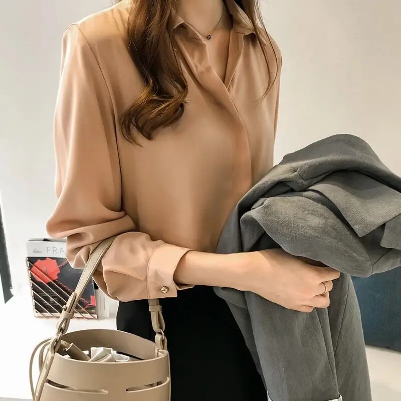 2025 Korean Style Long Sleeve Pure Color Shirt - Image 3