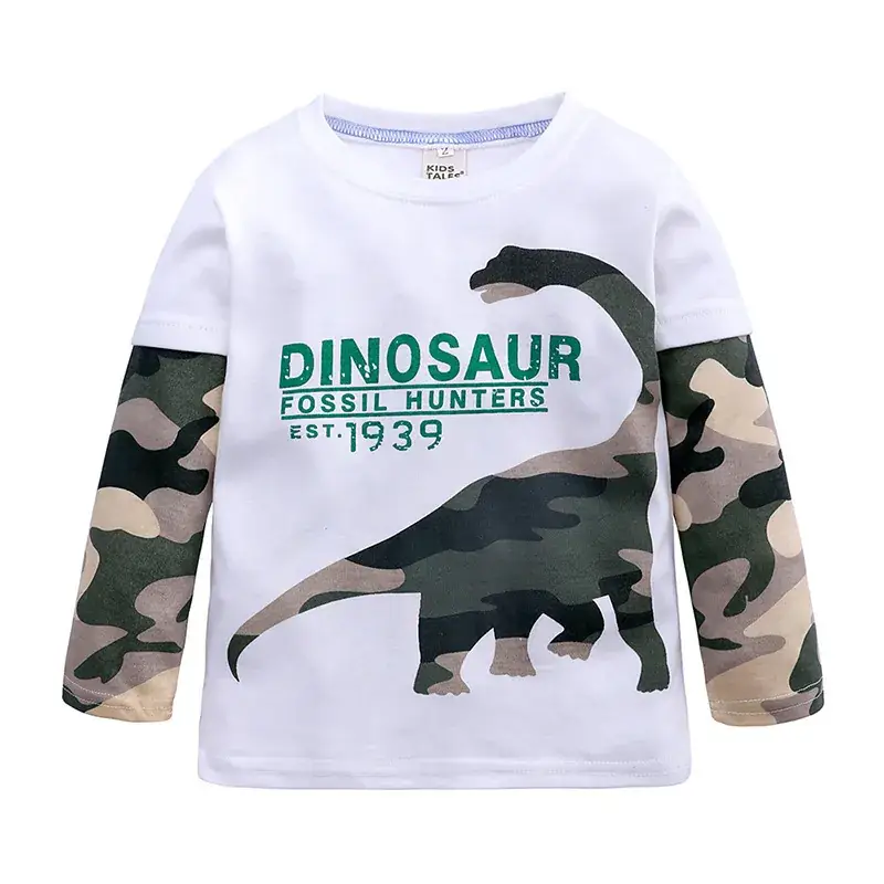Kids Dino Print Long Sleeve T-Shirt White