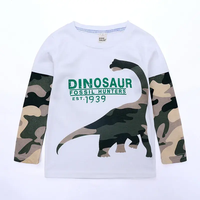 Kids Dino Print Long Sleeve T-Shirt White