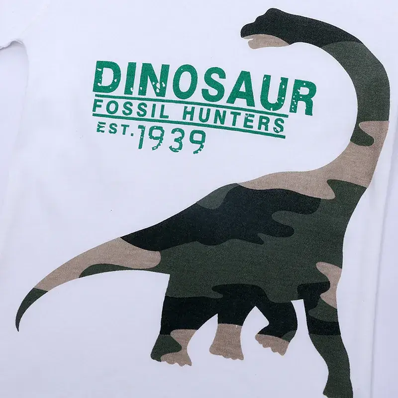 Kids Dino Print Long Sleeve T-Shirt White