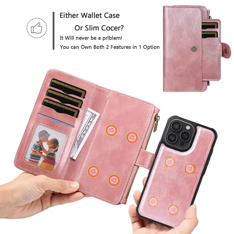 iPhone 17 Pro Leather Wallet Case with 5 Card Slots