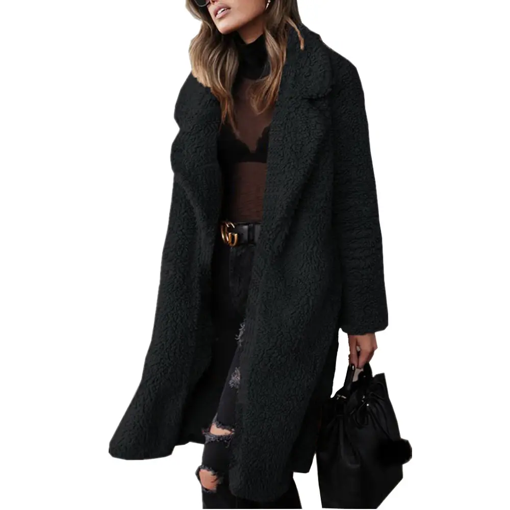 Long Sleeve Plush Coat for Women Winter Lapel Jacket Beige