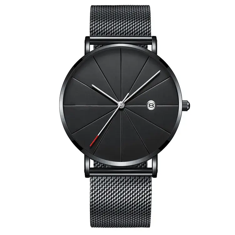 Men's Black Mesh Watch Quartz Waterproof Simple Concept - Image 16