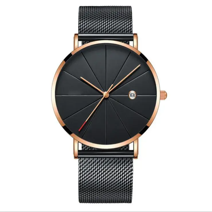 Men's Black Mesh Watch Quartz Waterproof Simple Concept - Image 14