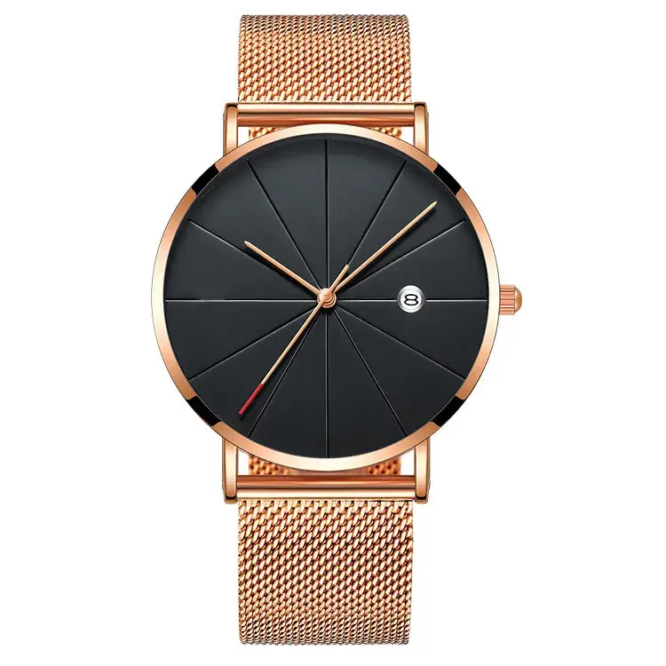 Men's Black Mesh Watch Quartz Waterproof Simple Concept - Image 4