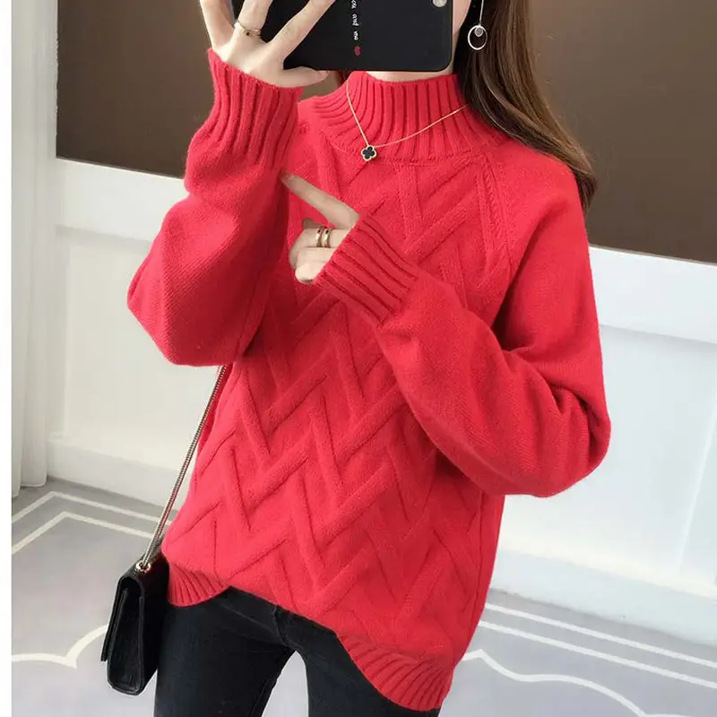 Women Yellow Knit Half Turtleneck Pullover 2025 - Image 2