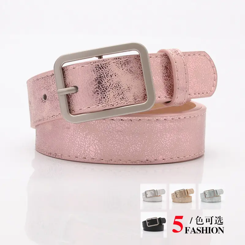 White Korean-style All-match Belt with Alloy Buckle