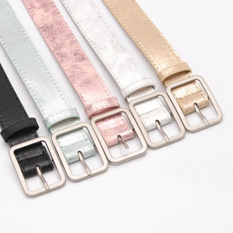 White Korean-style All-match Belt with Alloy Buckle