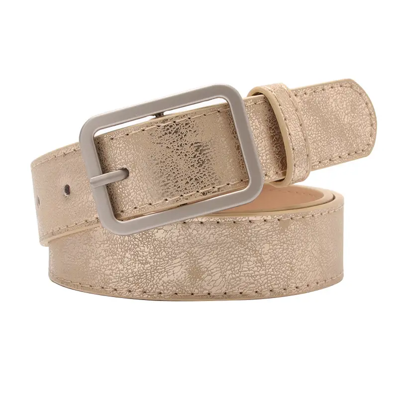 White Korean-style All-match Belt with Alloy Buckle