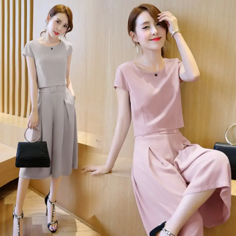 Women's Pink & Grey 2-Piece Loose Summer Outfit