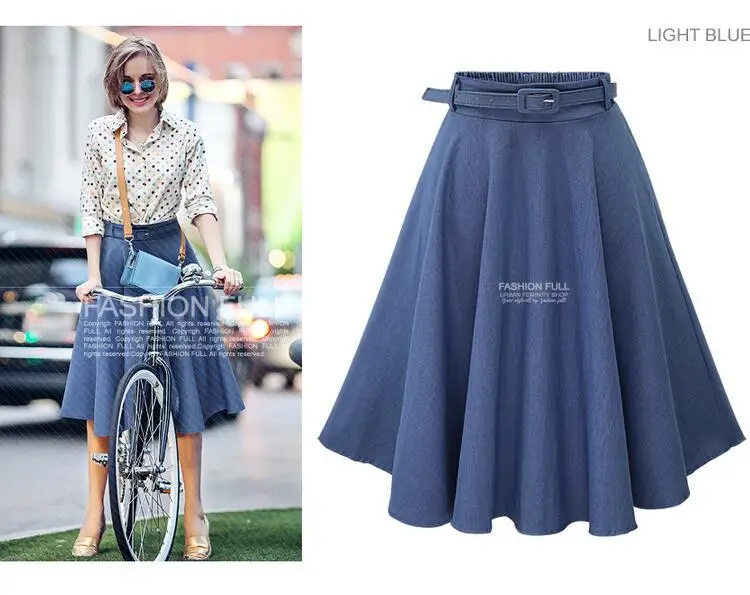 Denim Belted Skirt Blue Summer Wear