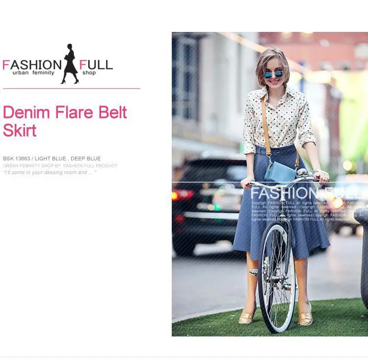 Denim Belted Skirt Blue Summer Wear — feature 2