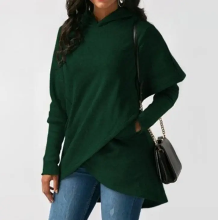 Women's Long Sleeve Fleece Hoodie Maroon Autumn Winter - Image 2