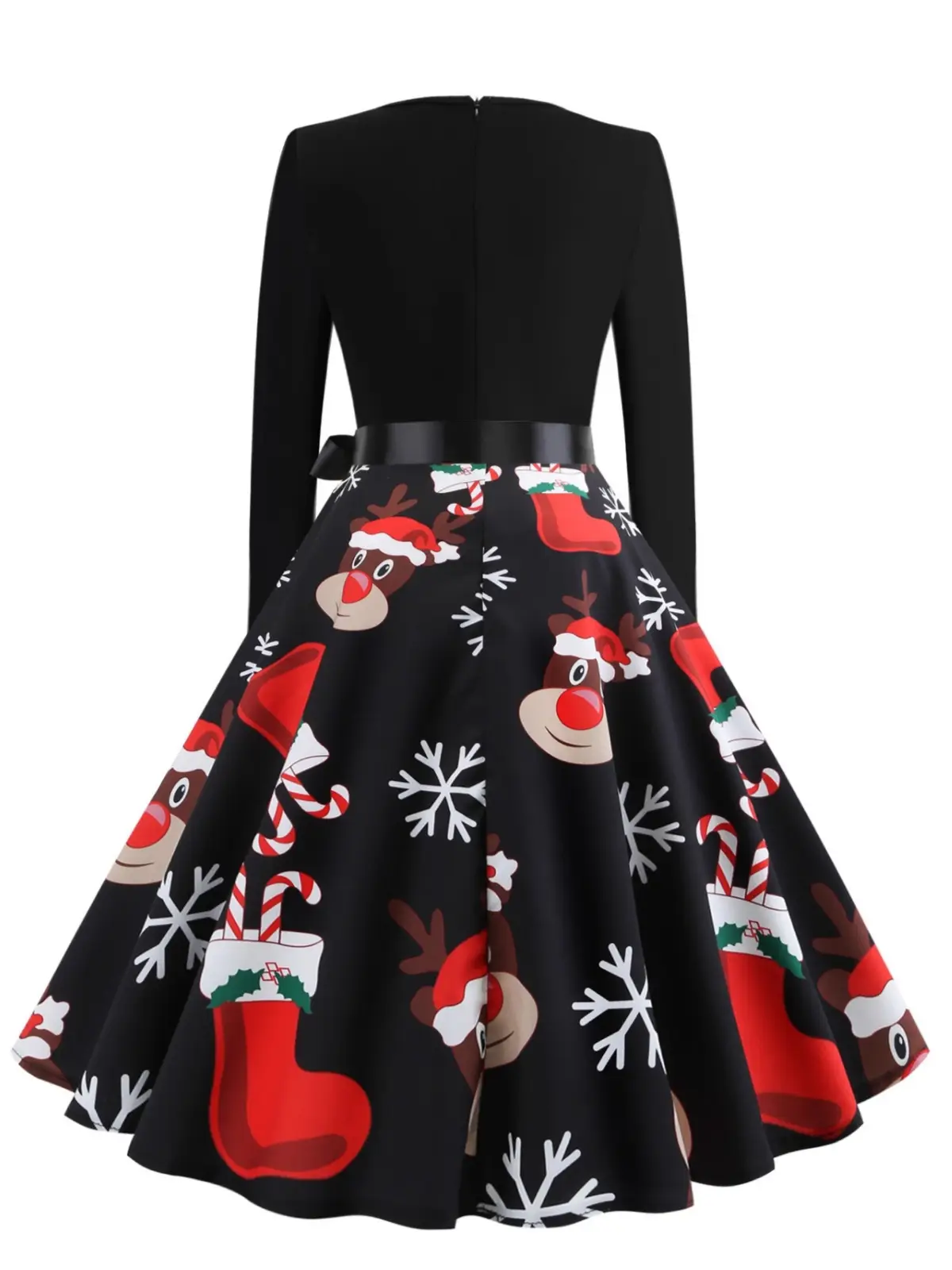 Christmas Print Long Sleeve Skirt Dress Large