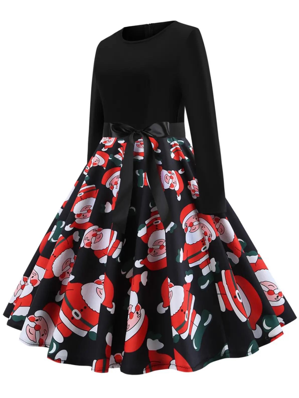 Christmas Print Long Sleeve Skirt Dress Large