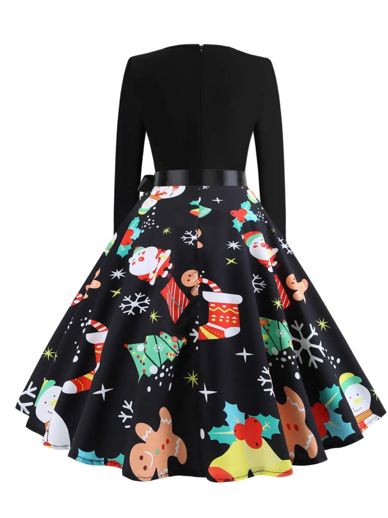 Christmas Print Long Sleeve Skirt Dress Large