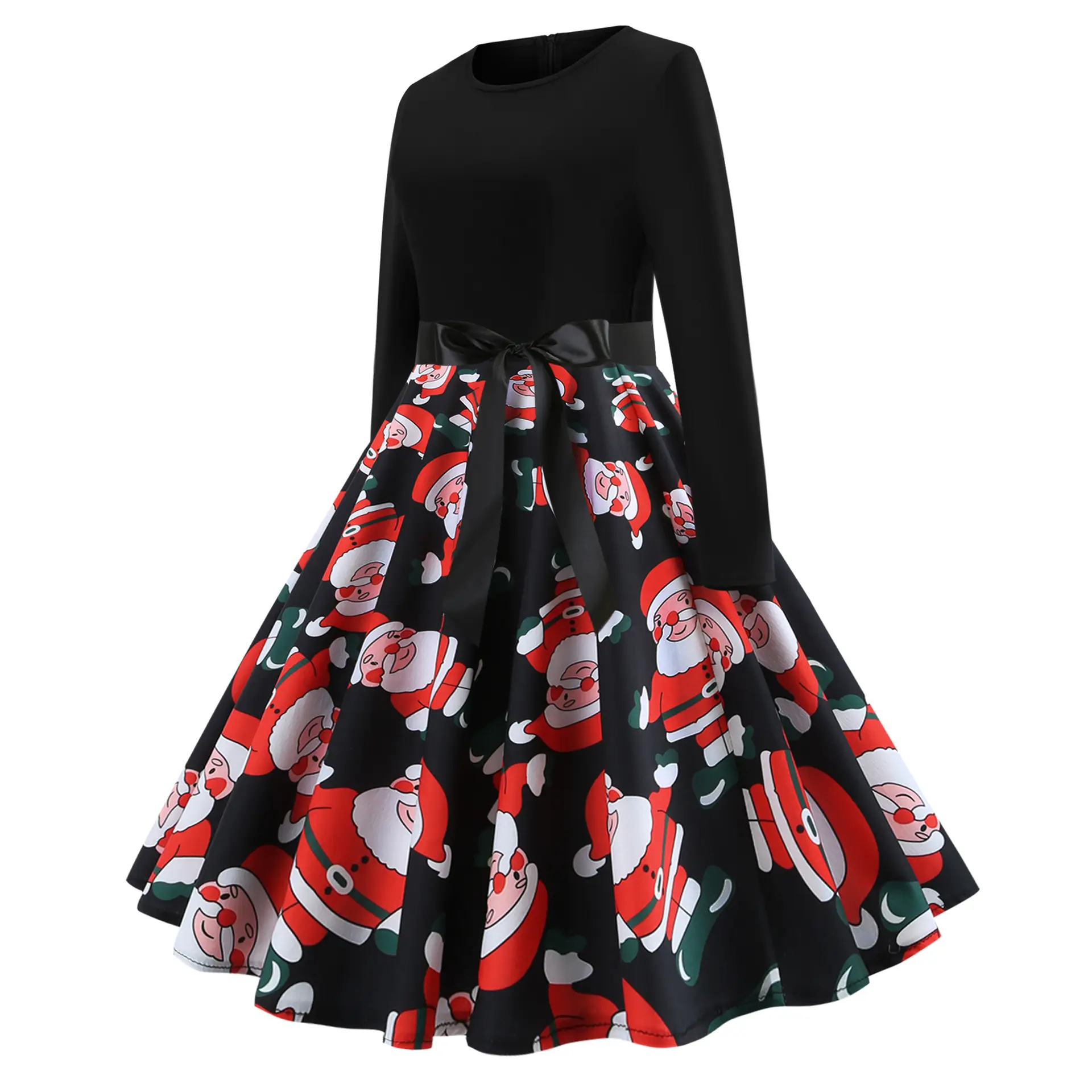 Christmas Print Long Sleeve Skirt Dress Large — feature 10