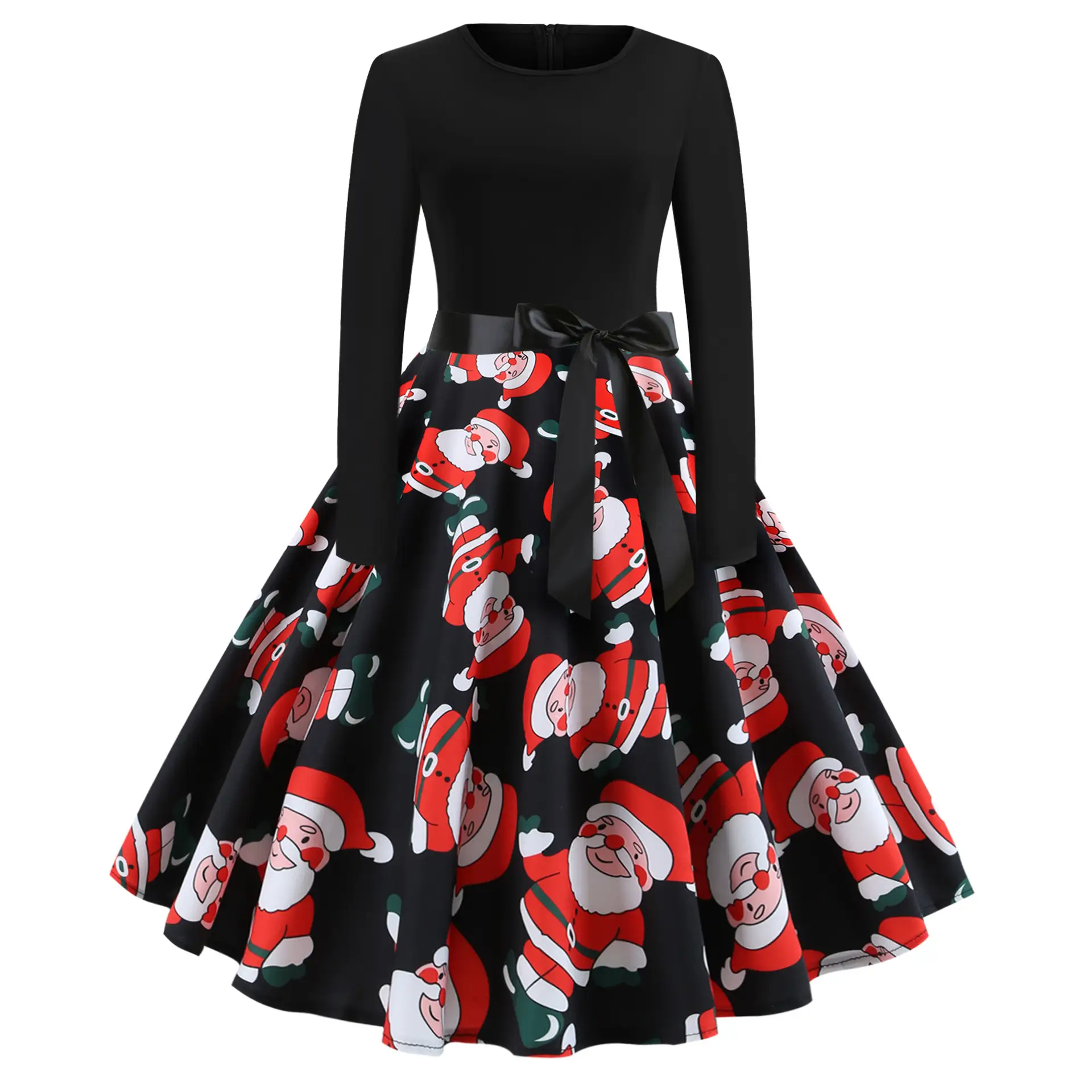 Christmas Print Long Sleeve Skirt Dress Large — feature 11