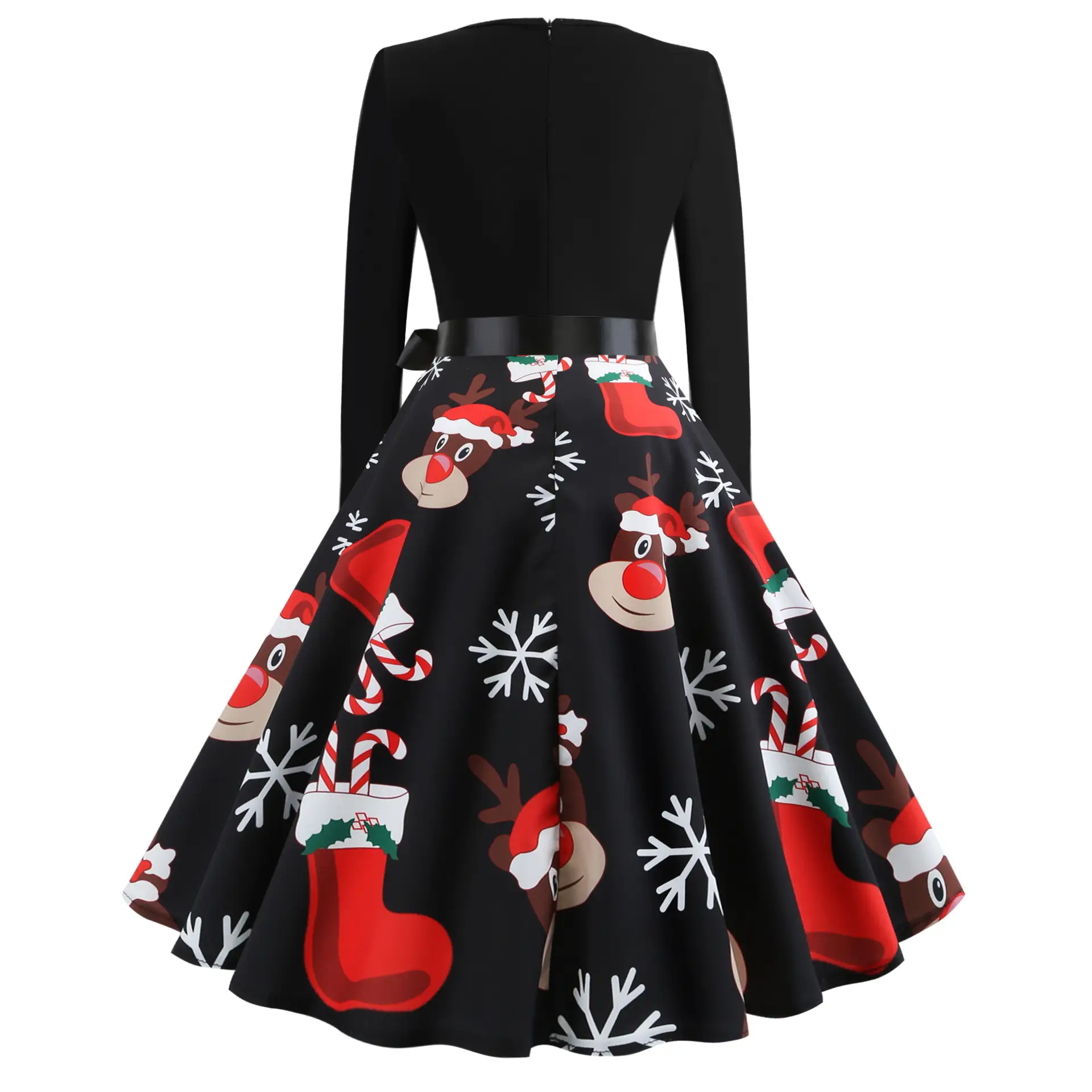 Christmas Print Long Sleeve Skirt Dress Large — feature 12