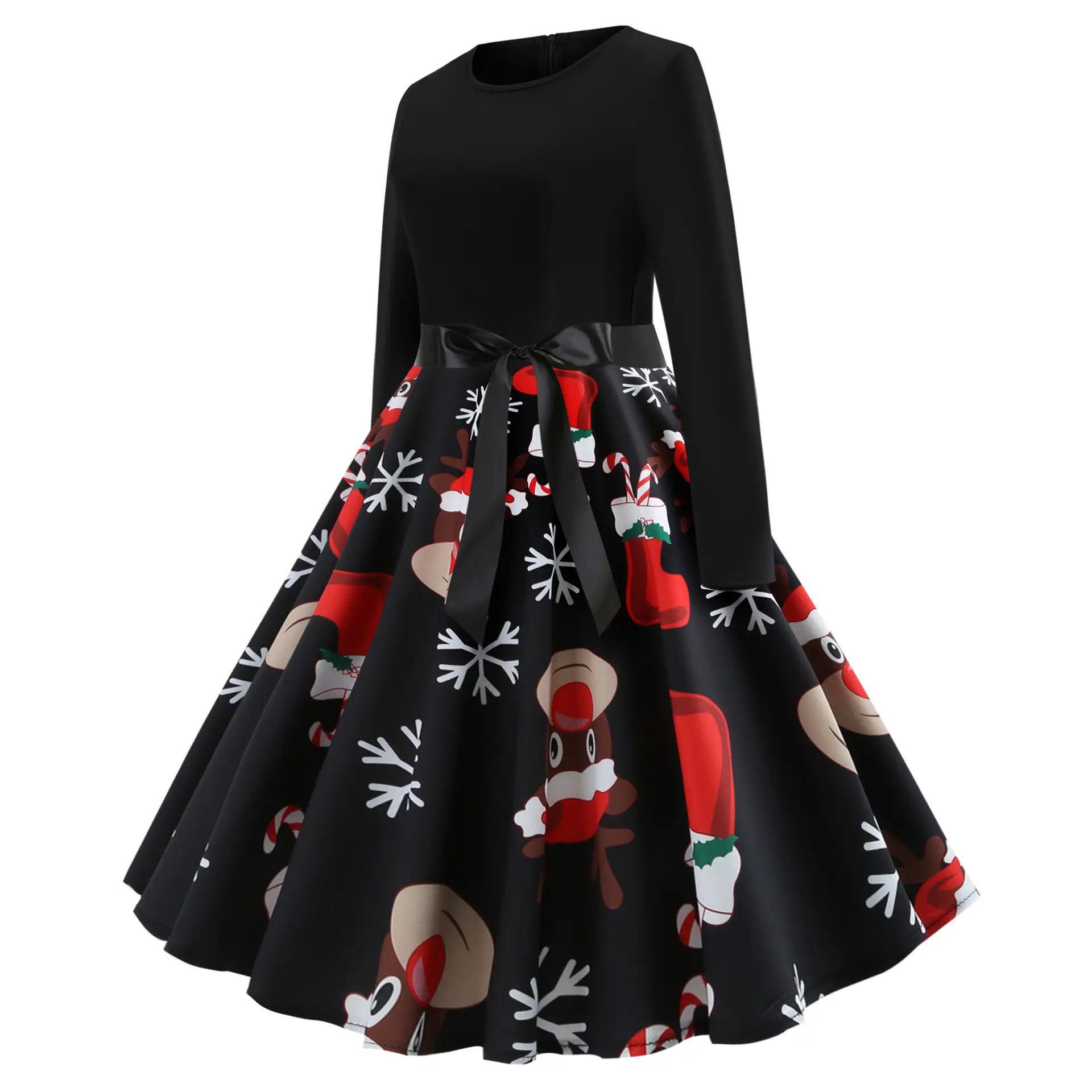Christmas Print Long Sleeve Skirt Dress Large — feature 13