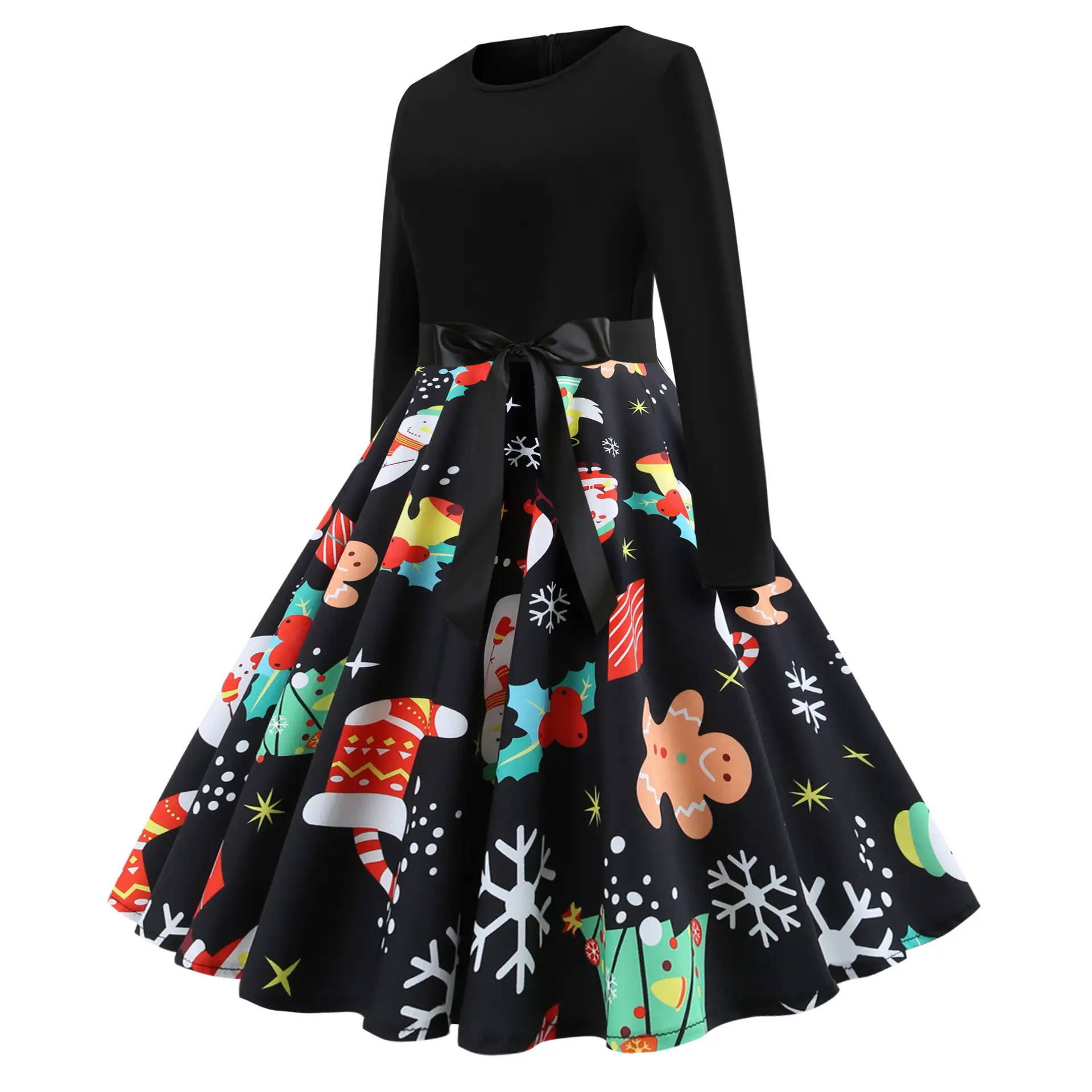 Christmas Print Long Sleeve Skirt Dress Large — feature 7