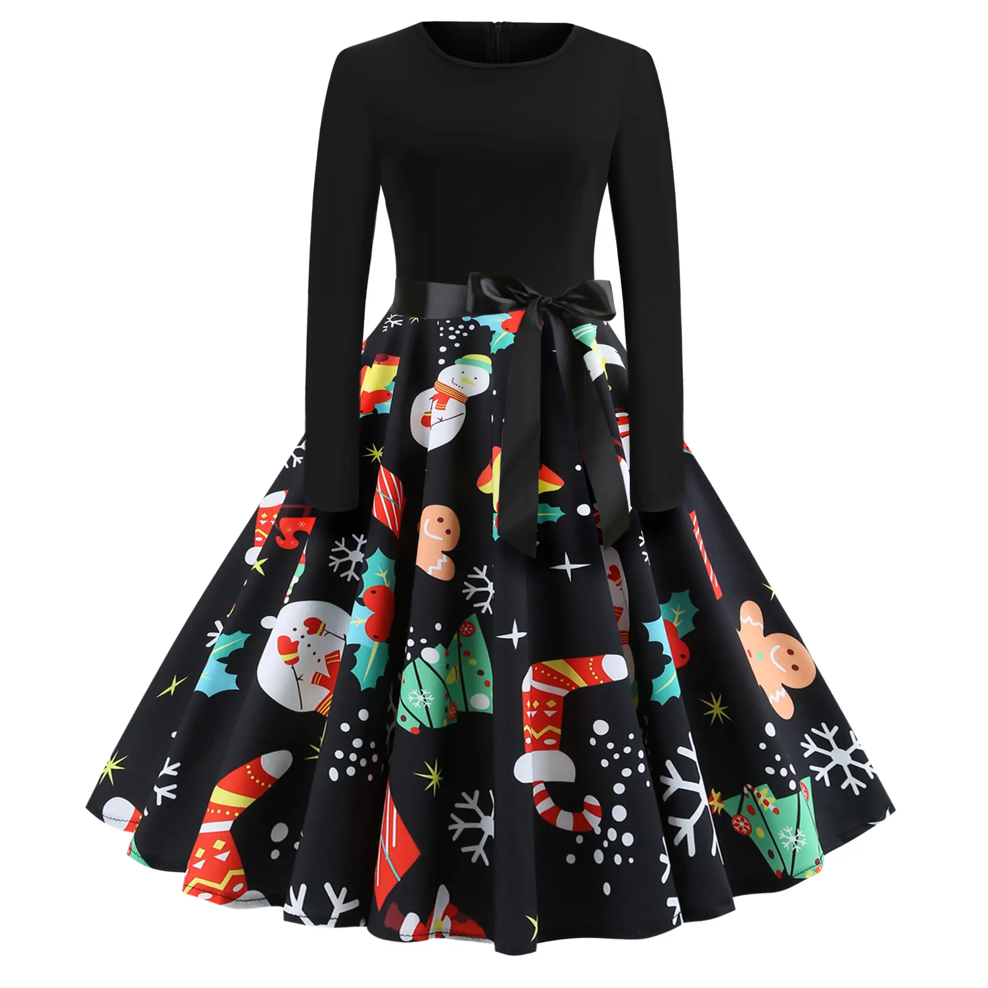 Christmas Print Long Sleeve Skirt Dress Large — feature 8