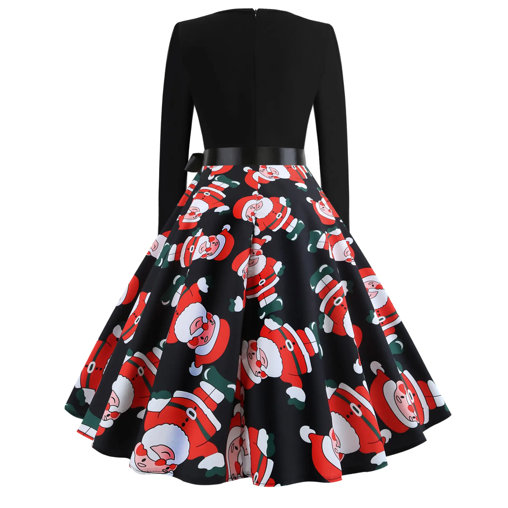 Christmas Print Long Sleeve Skirt Dress Large — feature 9