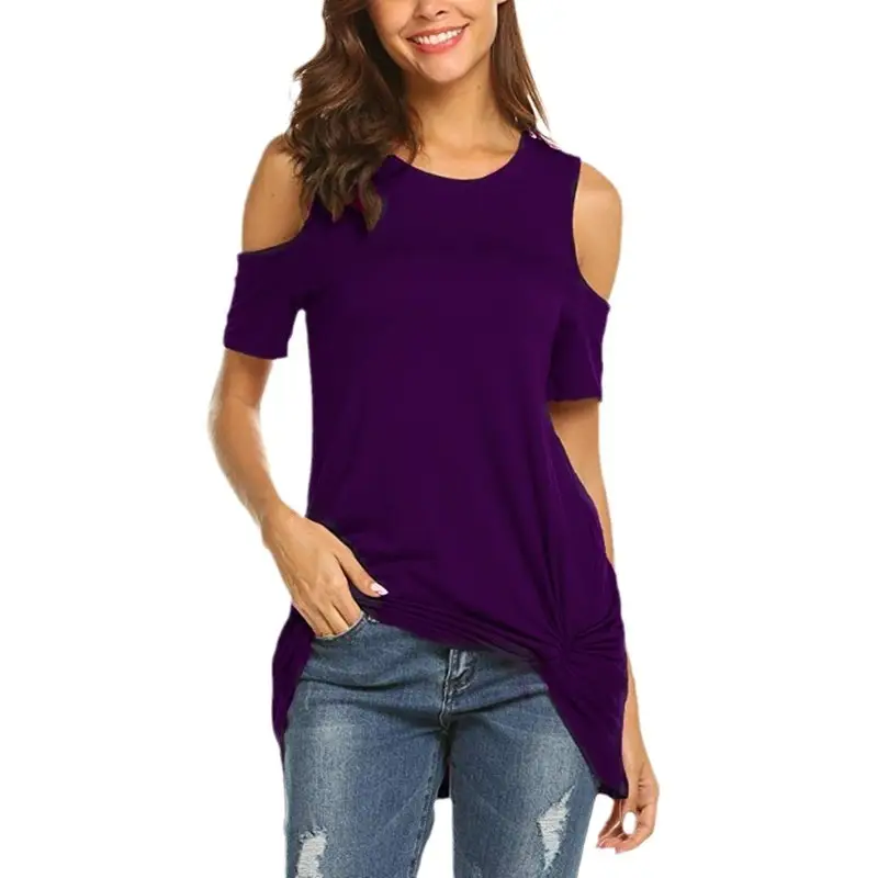 2025 Cross-Border Kink T-Shirt Shoulder Leaking Purple