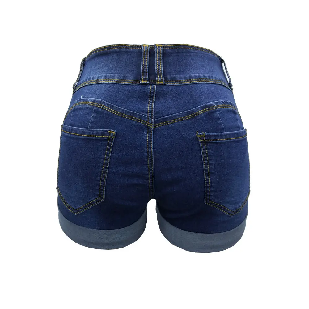 High-Waisted Denim Shorts for Women Light Blue Cuffed Hot Pants — feature 10