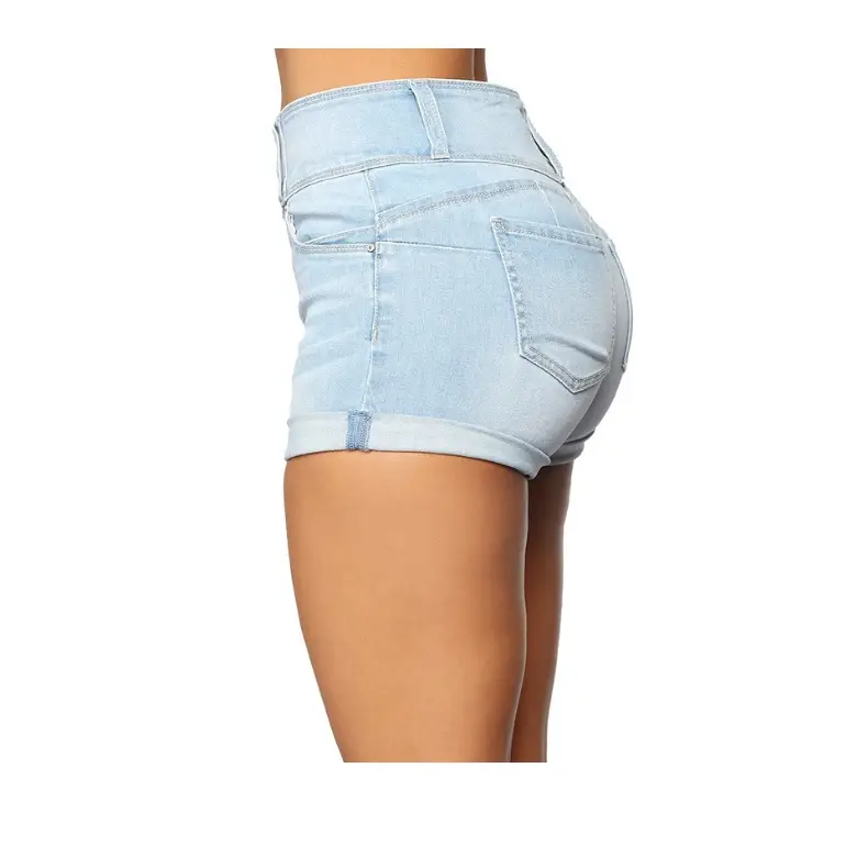 High-Waisted Denim Shorts for Women Light Blue Cuffed Hot Pants — feature 5