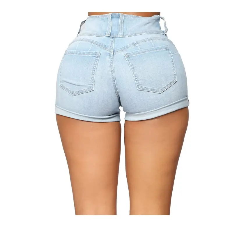 High-Waisted Denim Shorts for Women Light Blue Cuffed Hot Pants — feature 6