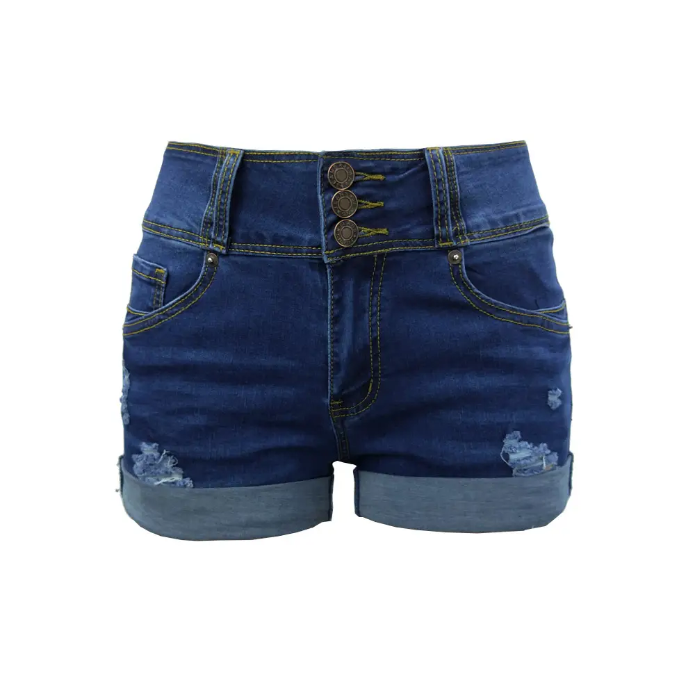 High-Waisted Denim Shorts for Women Light Blue Cuffed Hot Pants — feature 8