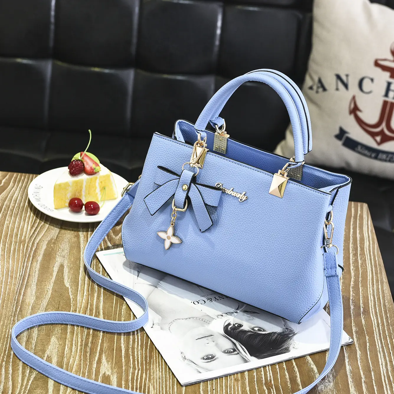Light Blue PU Leather Shoulder Crossbody Bag for Women - Image 5