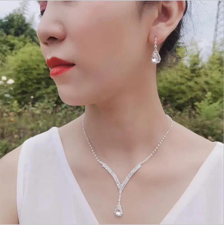 Foreign Trade Yiwu Wedding Jewelry Diamond Necklace Earrings Set - Image 6