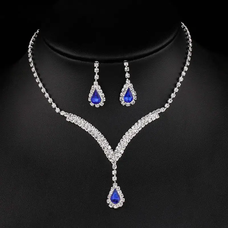 Foreign Trade Yiwu Wedding Jewelry Diamond Necklace Earrings Set - Image 2