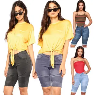 Women Denim Shorts with Drawstring Waist — feature 12